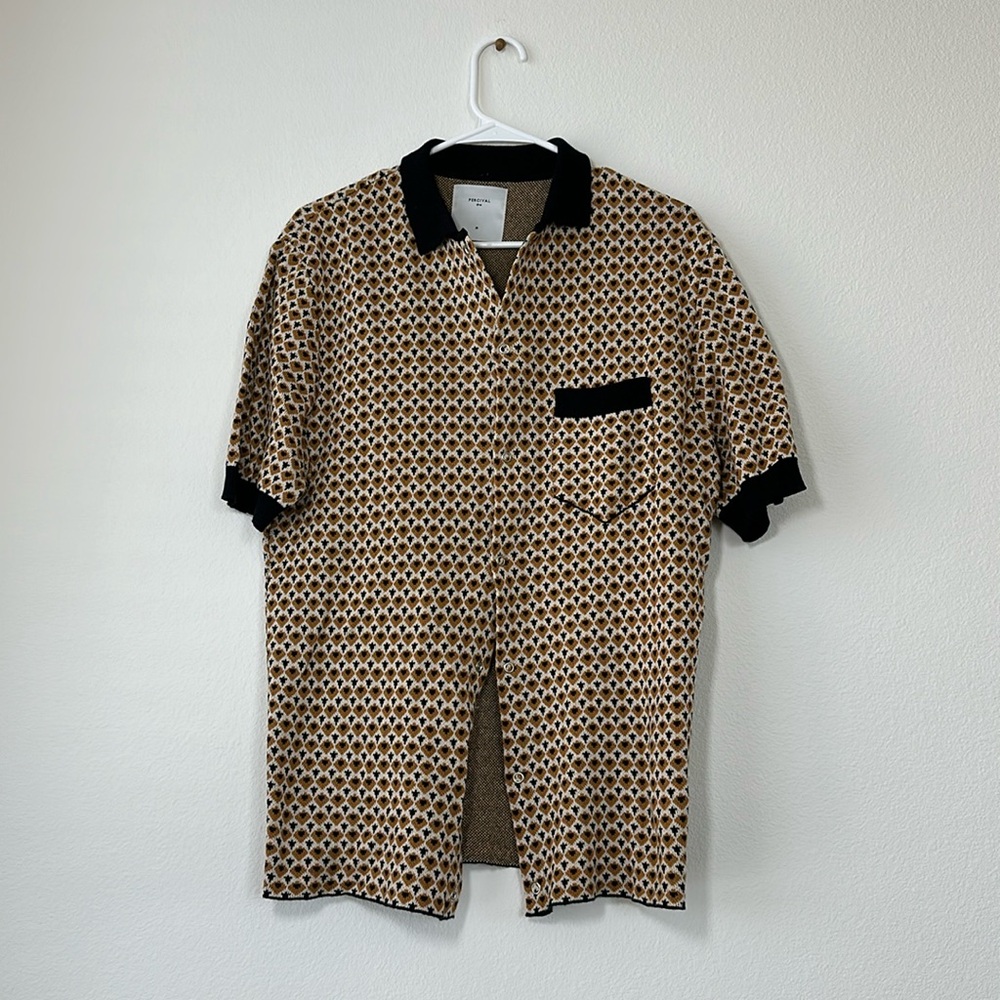 Percival Casa Picante Knit Short-Sleeve, Rust Jacquard, Size M